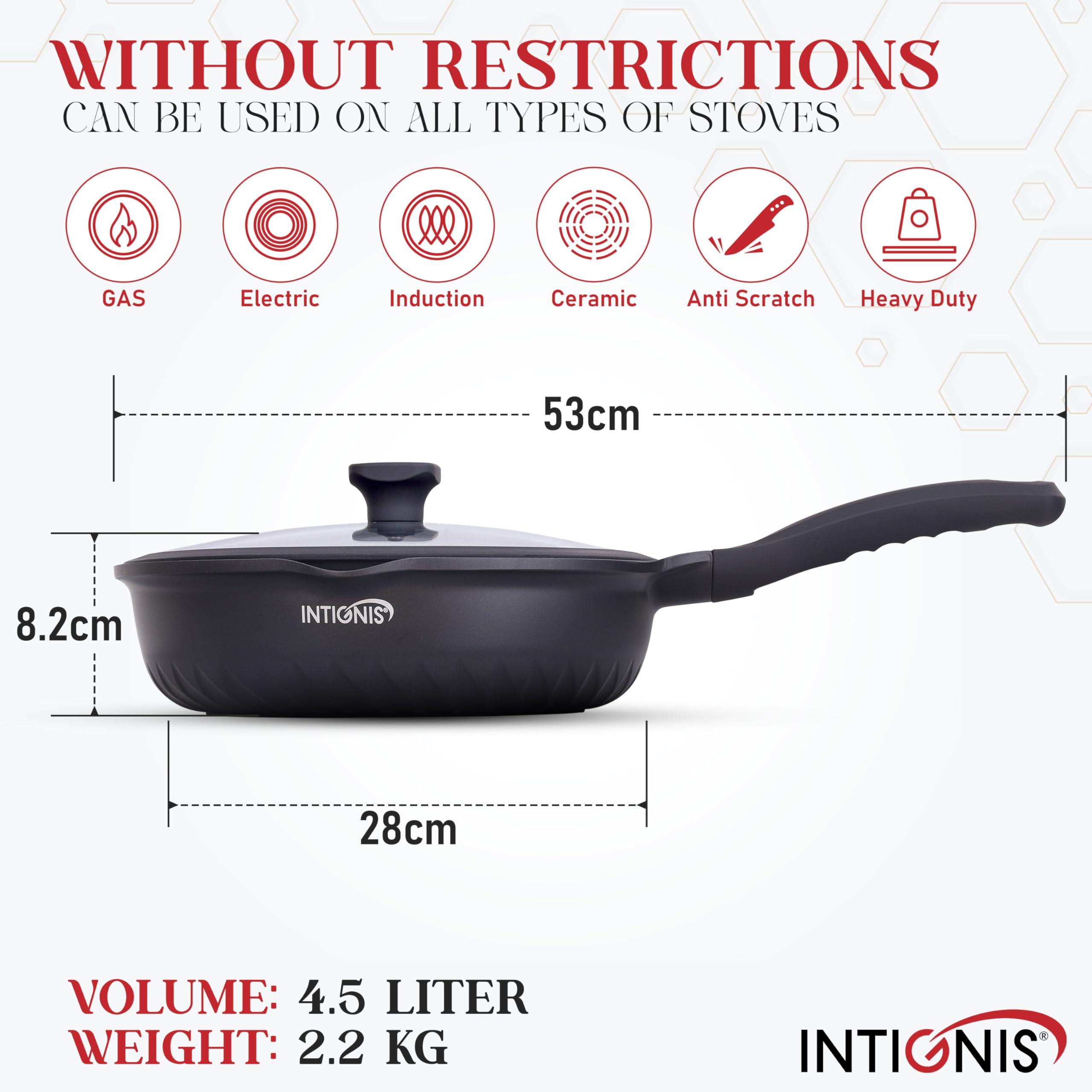 INTIGNIS 28cm Deep Frying Pan with Lid | Non-Stick Ceramic Induction Pan