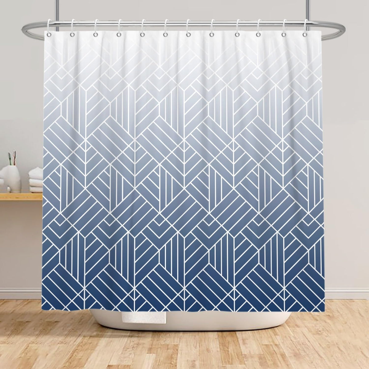 Xiaoterna 120x200cm Modern Abstract Stripes Shower Curtain White Blue Gradient Lines Waterproof Polyester Bathroom Curtain Geometry Aesthetics - image 4
