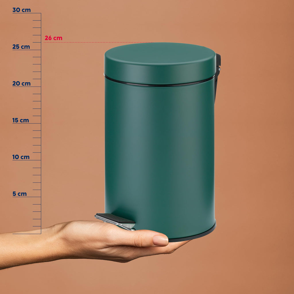 Kela cosmetic bin green 3l, metal pedal bin bathroom, bathroom waste bin with inner bin and carrying handle, MONACO, alpine green matt - image 4