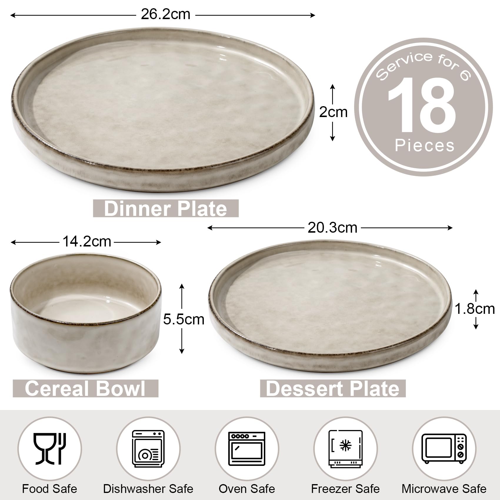 Homikit 18-Piece Stoneware Dinner Set for 6 | Reactive Glaze Dinnerware