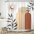 Boho Shower Curtain – Abstract Moon & Leaves Polyester, 180x200cm