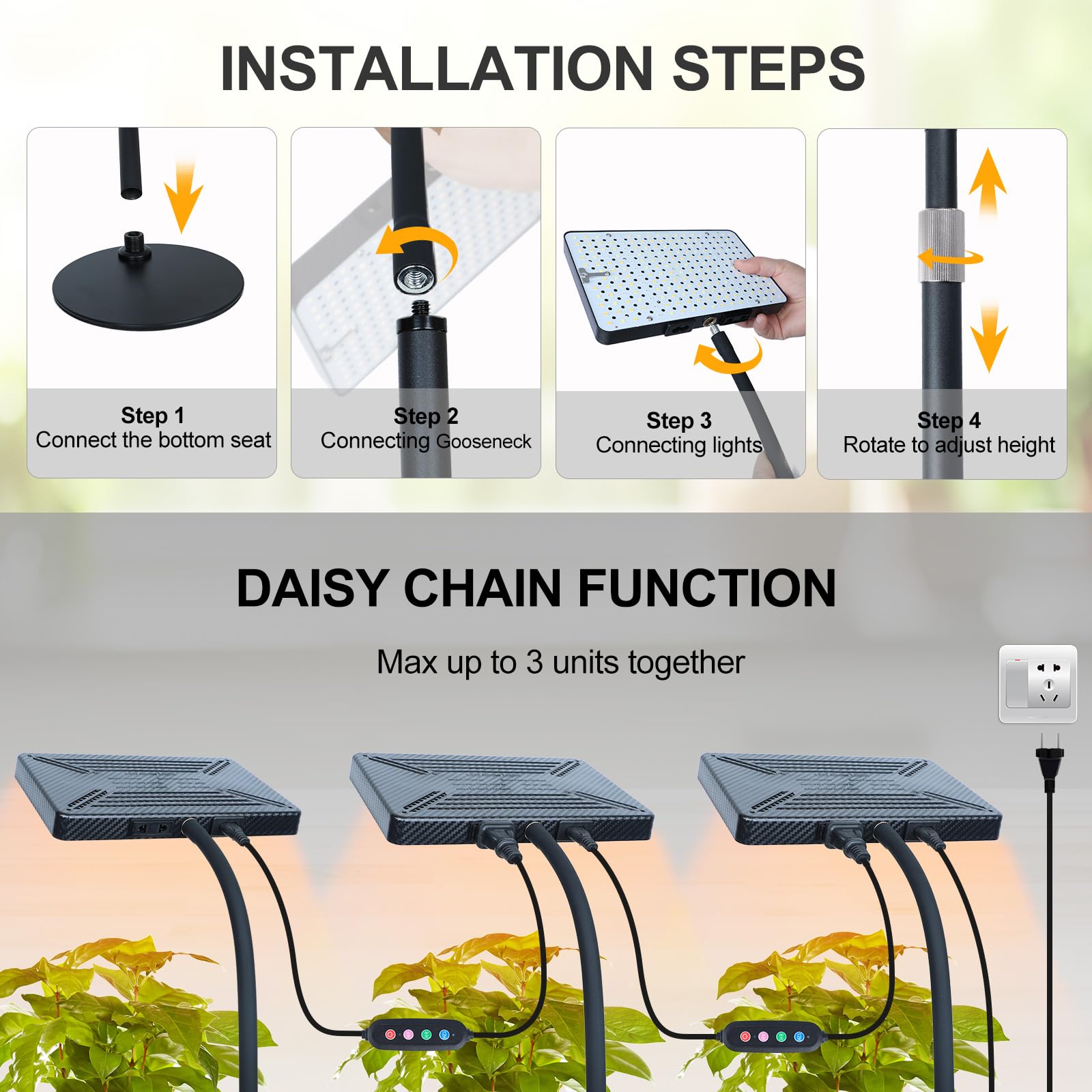 FECiDA Full Spectrum LED Desk Grow Light with Timer and Stepless Dimming