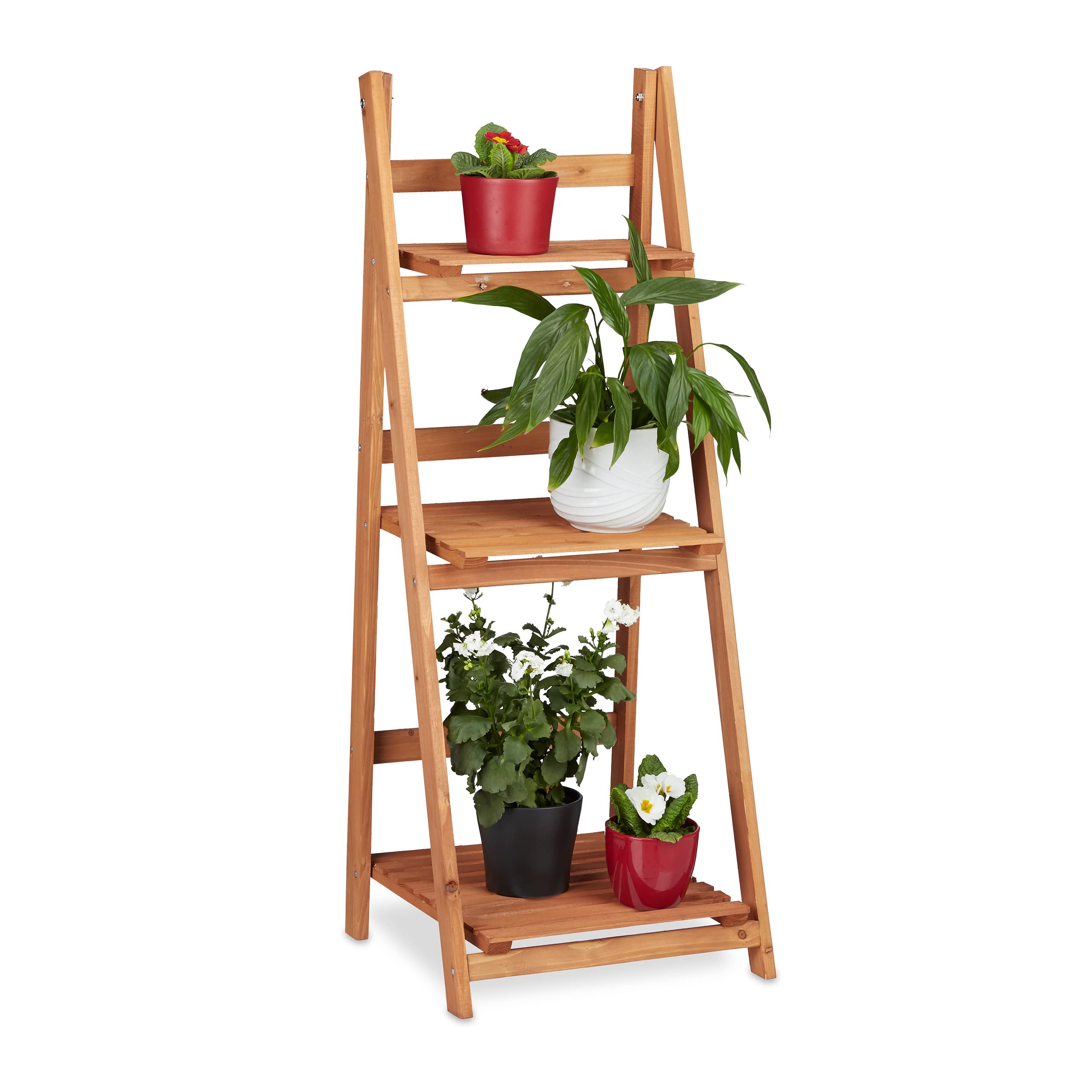 Relaxdays Wooden Flower Display Rack | 3-Tier Foldable Indoor Plant Stand