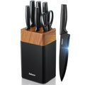 Yabano 7-Piece Kitchen Knife Set with Block and Built-in Sharpener