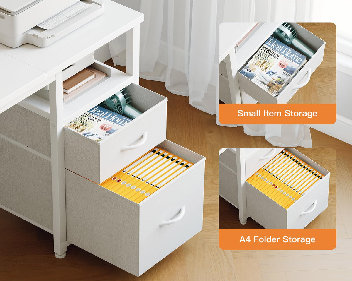 Coleshome Corner Computer Desk with Drawers and Shelves, 140×80 cm, White - image 4