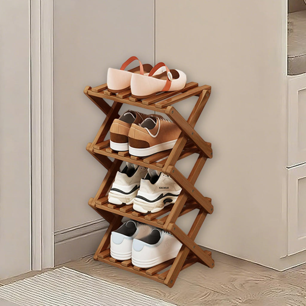 Kiss Me 4-Tier Foldable Bamboo Shoe Rack Narrow Vertical Organizer - image 1