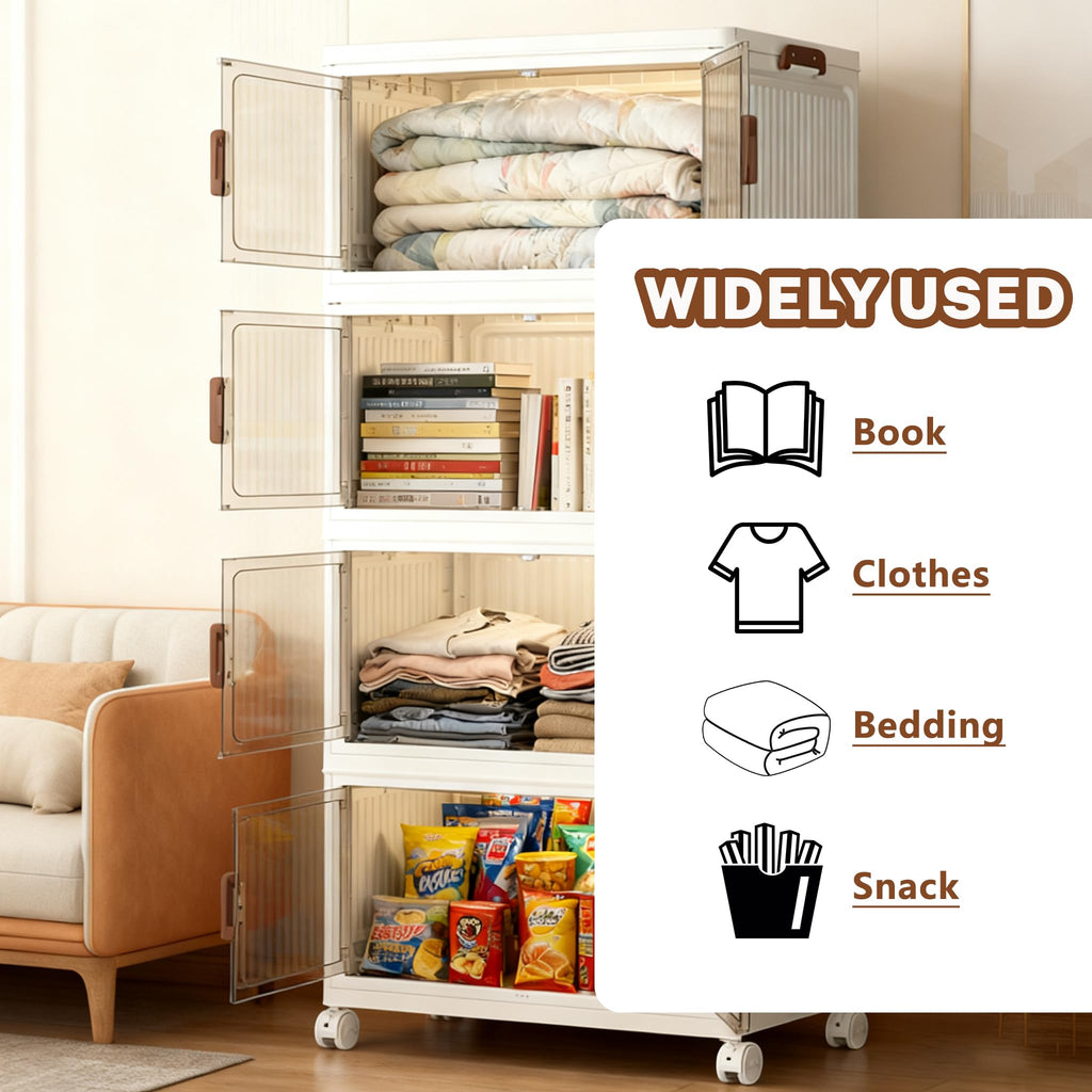 Viyohoh Storage Boxes with Lid, 4-Tier Plastic Stackable Storage Boxes with 1 Lid 28L/Tier, Folding Collapsible Bins with Wheels - image 4