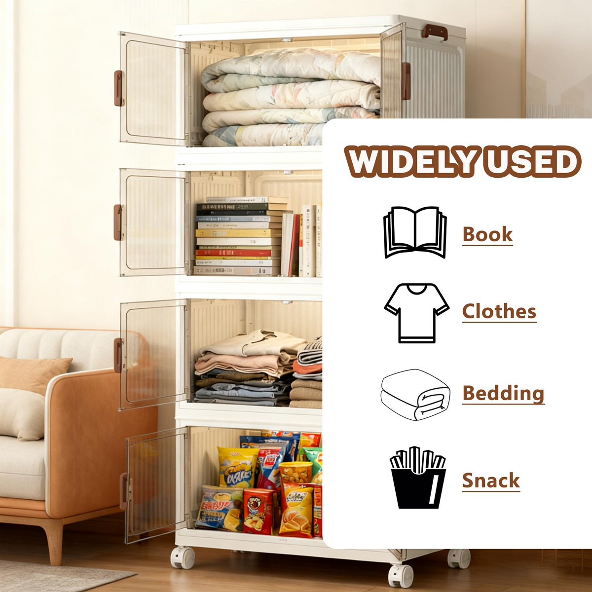 Viyohoh Storage Boxes with Lid, 4-Tier Plastic Stackable Storage Boxes with 1 Lid 28L/Tier, Folding Collapsible Bins with Wheels - image 4