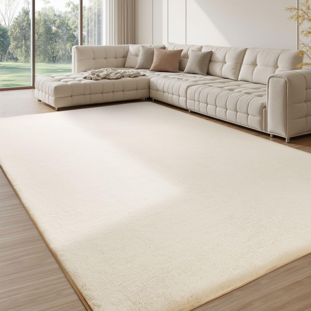 Grey Faux Rabbit Fur Area Rug – Non-Slip Soft Living Room Carpet