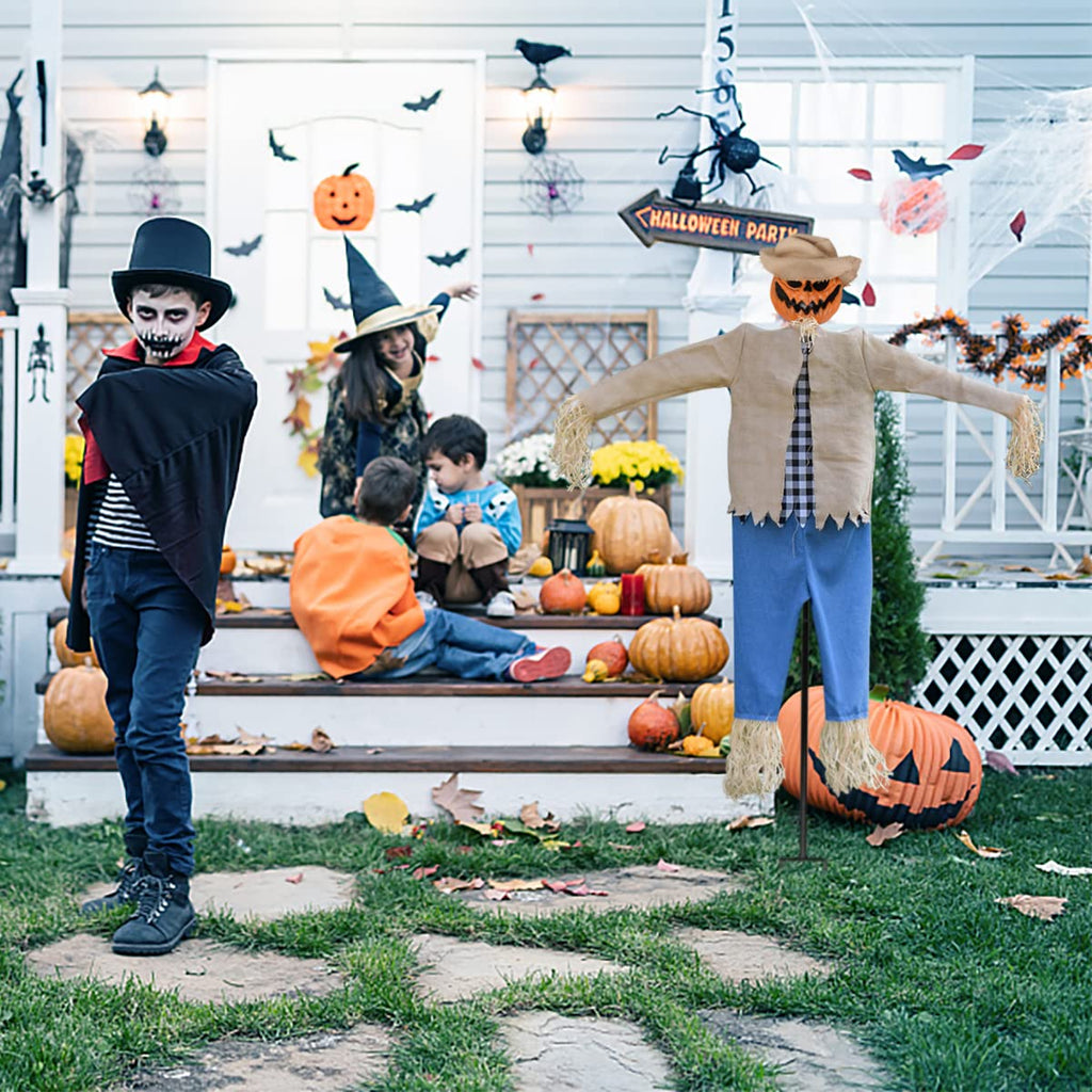 LarpGears 7.5ft Pumpkin Scarecrow Ghost – Outdoor Halloween Decoration
