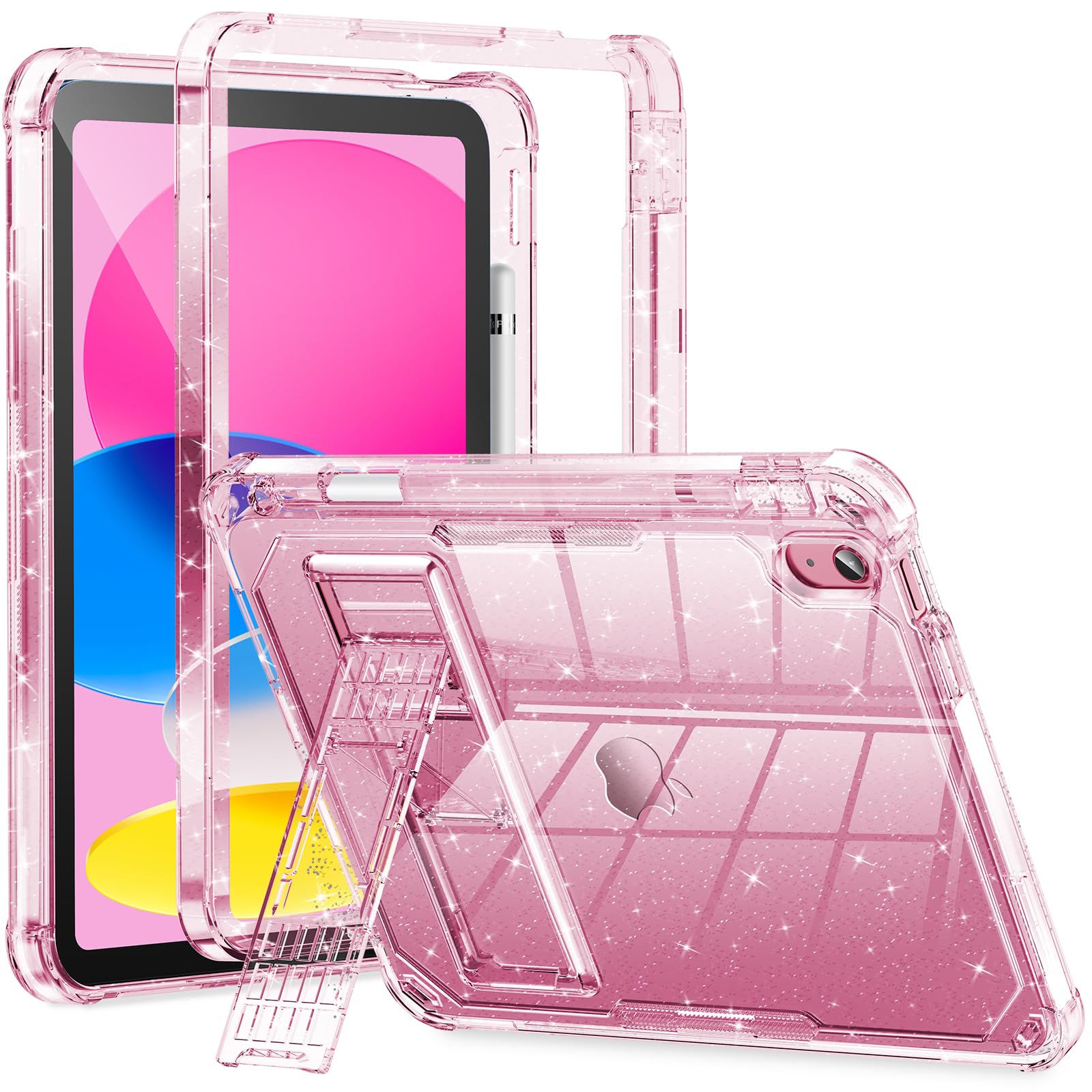 INFILAND iPad 10th/11th Gen Case - Shockproof Kids Cover with Stand, Pink