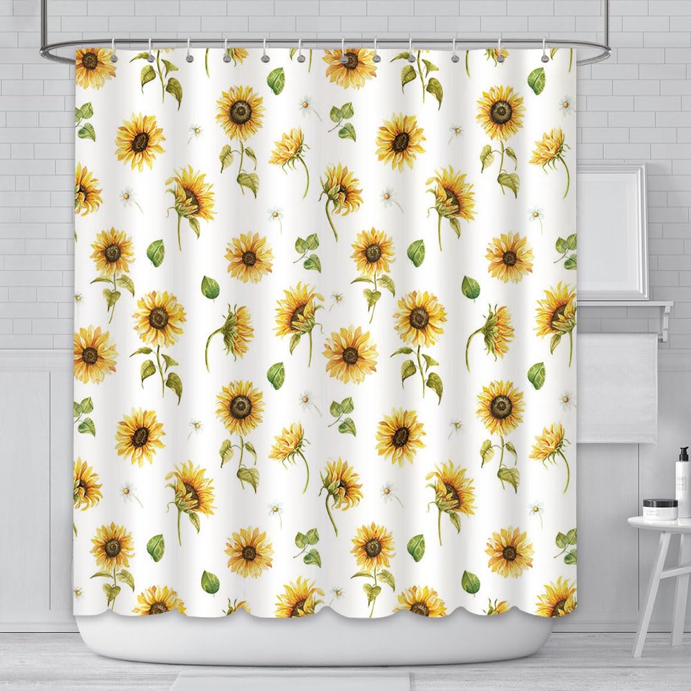AIBIIN Sunflower Shower Curtain | 180x180cm Yellow Floral Polyester Set