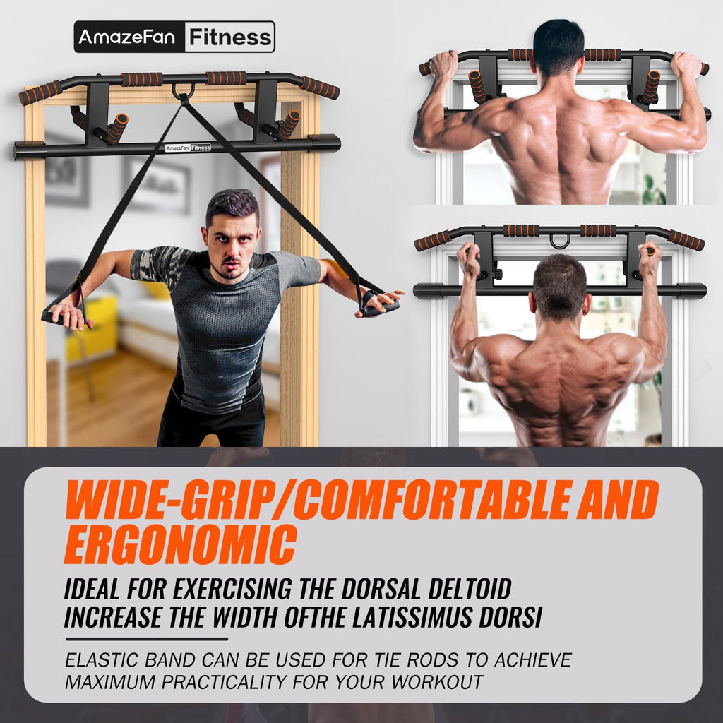 AmazeFan Pull Up Bar for Doorway – Ergonomic Multi-Grip Home Gym Frame