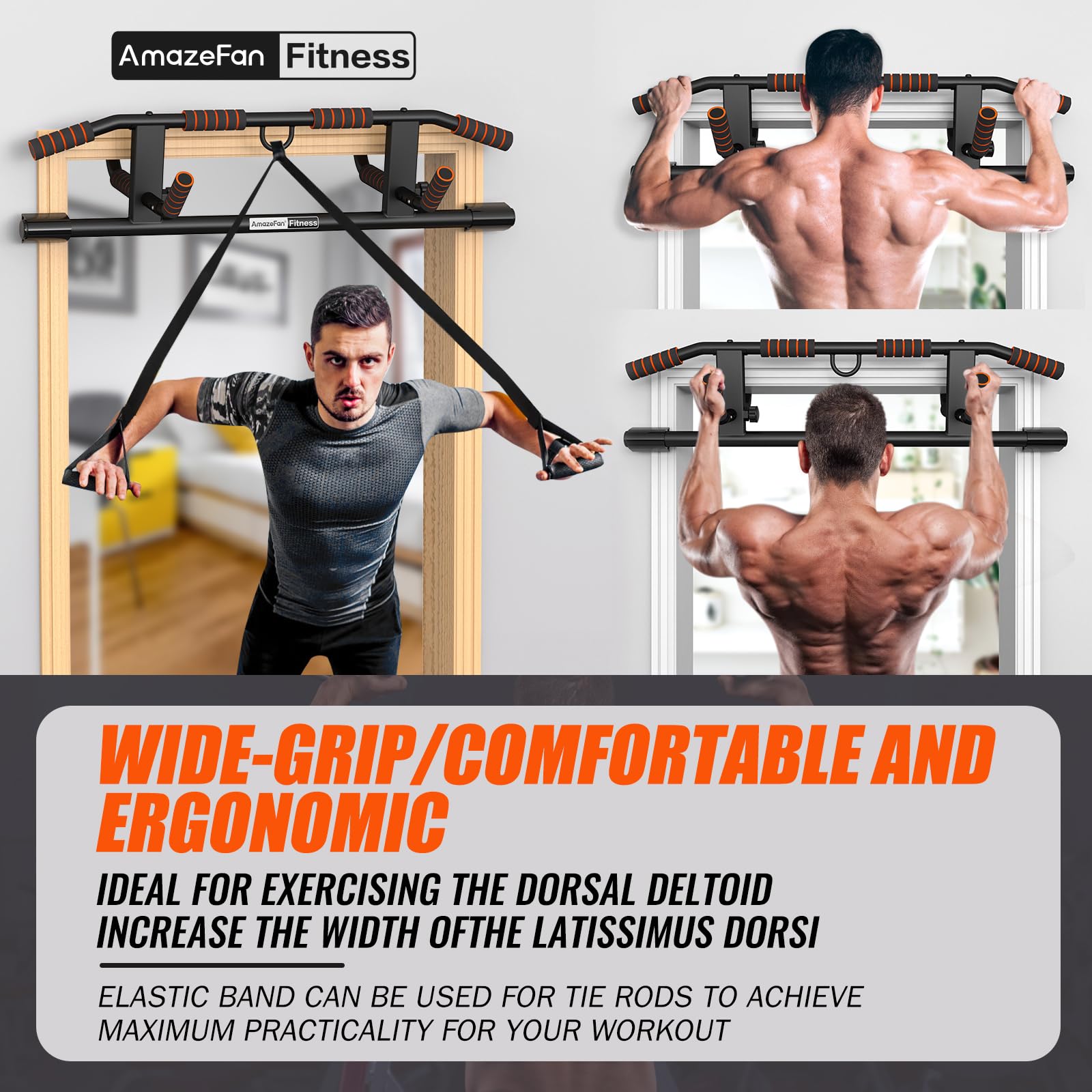 AmazeFan Pull Up Bar for Doorway – Ergonomic Multi-Grip Home Gym Frame