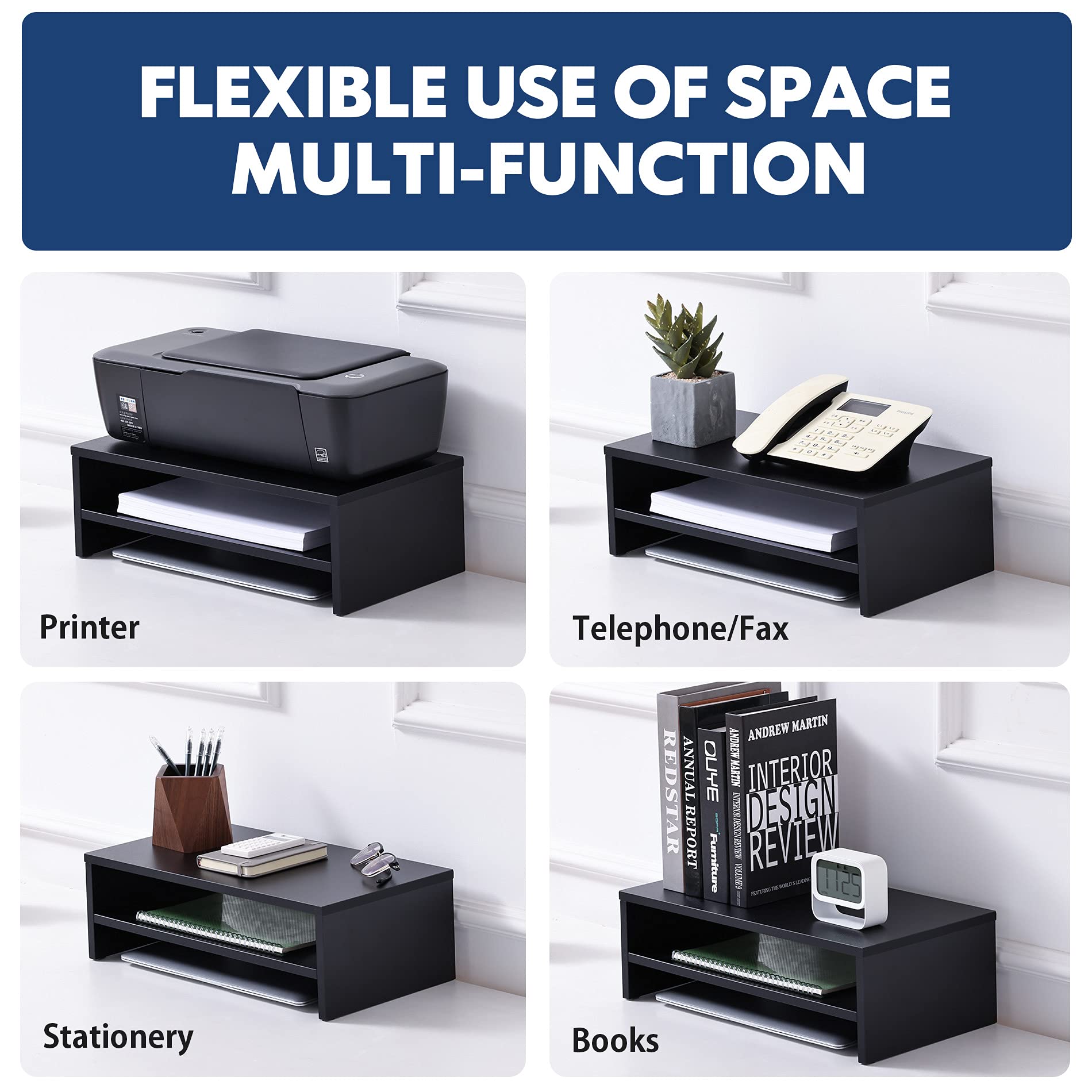 FITUEYES 2-Tier Wood Monitor Stand Riser | 54cm Desktop Organizer