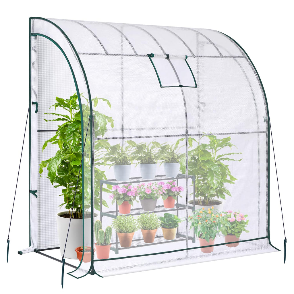 Ohuhu Lean-to Walk-in Greenhouse with 3-Tier Shelving - 200x100x210 cm