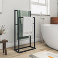 Freestanding Towel Rack – 2-Tier Metal Bathroom Stand, Black