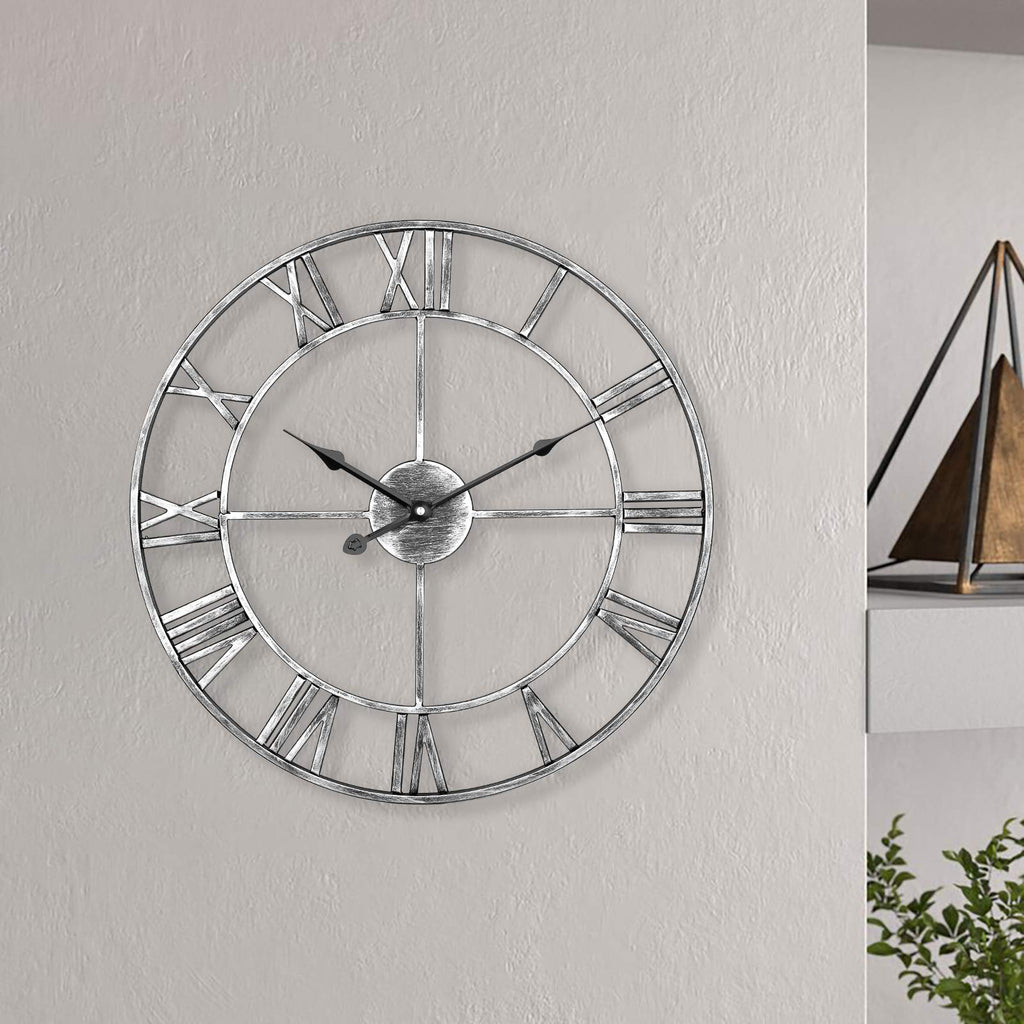 LENAUQ Silent Metal Wall Clock – 47cm Vintage Roman Numeral Skeleton Clock