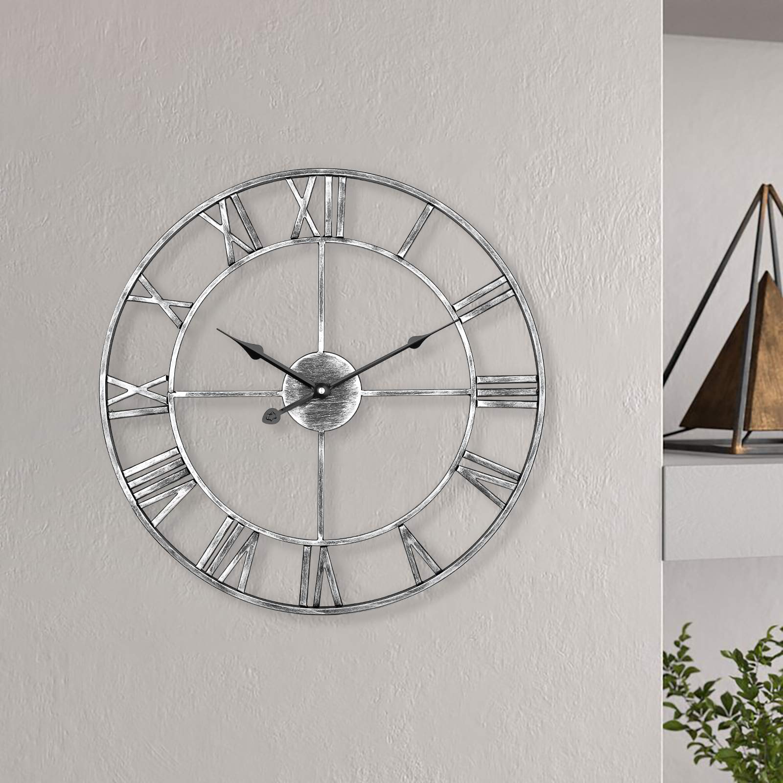 LENAUQ Silent Metal Wall Clock – 47cm Vintage Roman Numeral Skeleton Clock