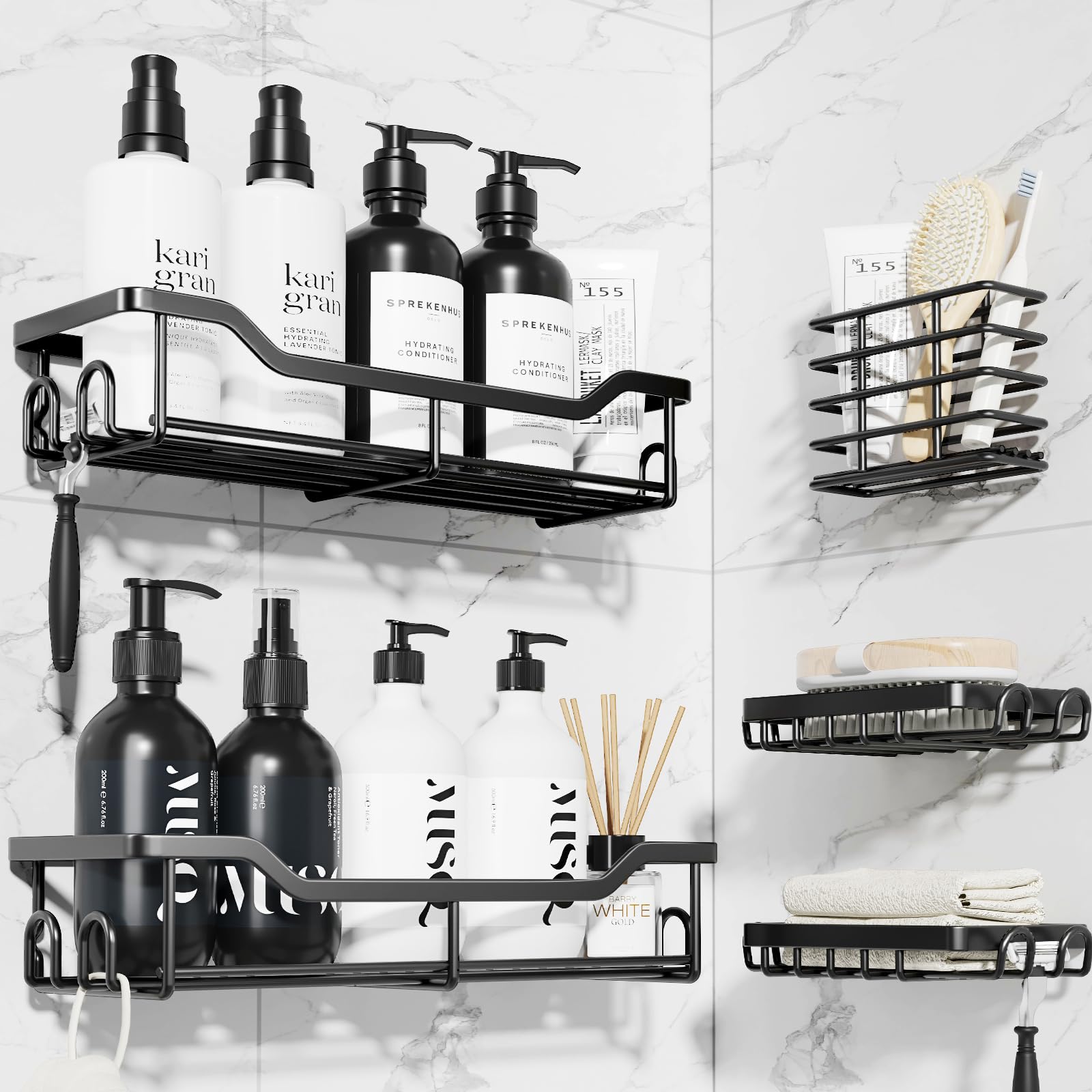 Kitsure 5-Pack Shower Caddy – Rustproof Stainless Steel Bathroom Shelves