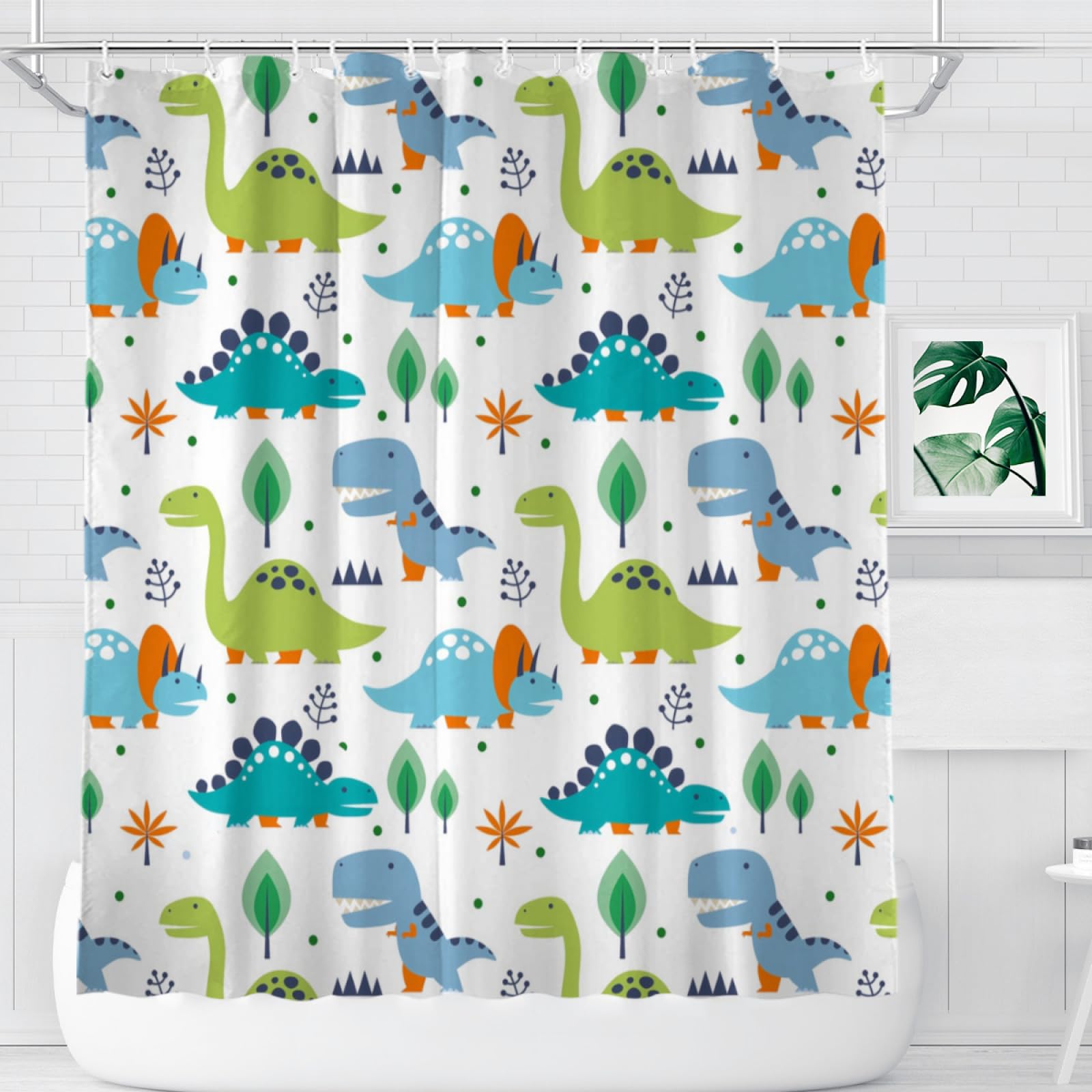 Abaysto Dinosaur Shower Curtain | 72x72 Waterproof Polyester with Hooks