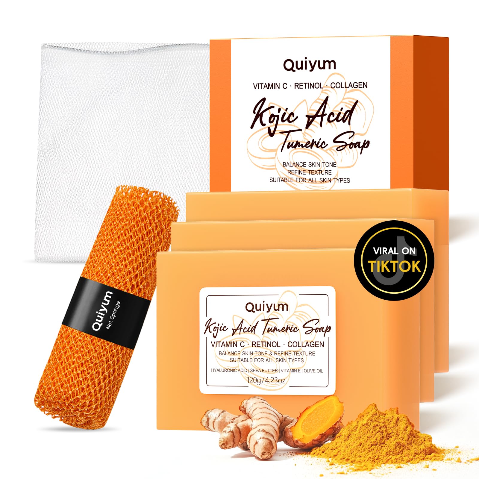Quiyum Kojic Acid & Turmeric Soap Bar | 3x120g Dark Spot Corrector Set