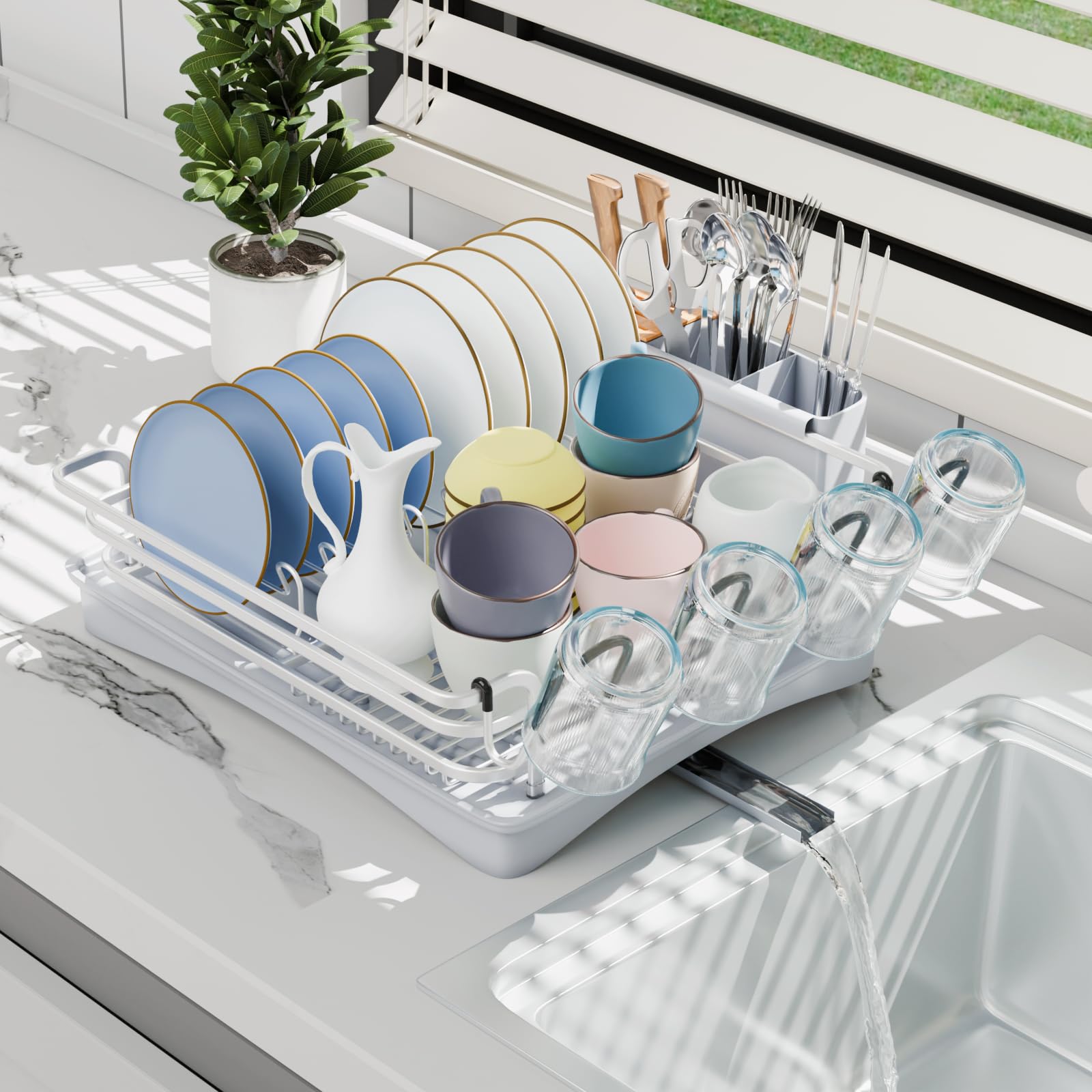 BRIAN & DANY Aluminum Dish Drying Rack | Rustproof Drainer with 360° Spout