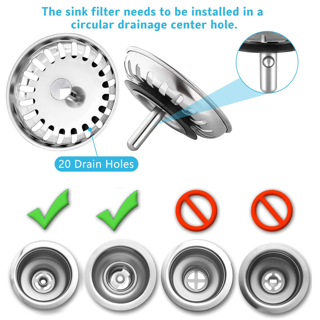 2 Pack Kitchen Sink Strainer, Stainless Steel Sink Plug Replacement, Sink Drain Stopper 3.15 Inch, Hole Diameter 80mm - image 3