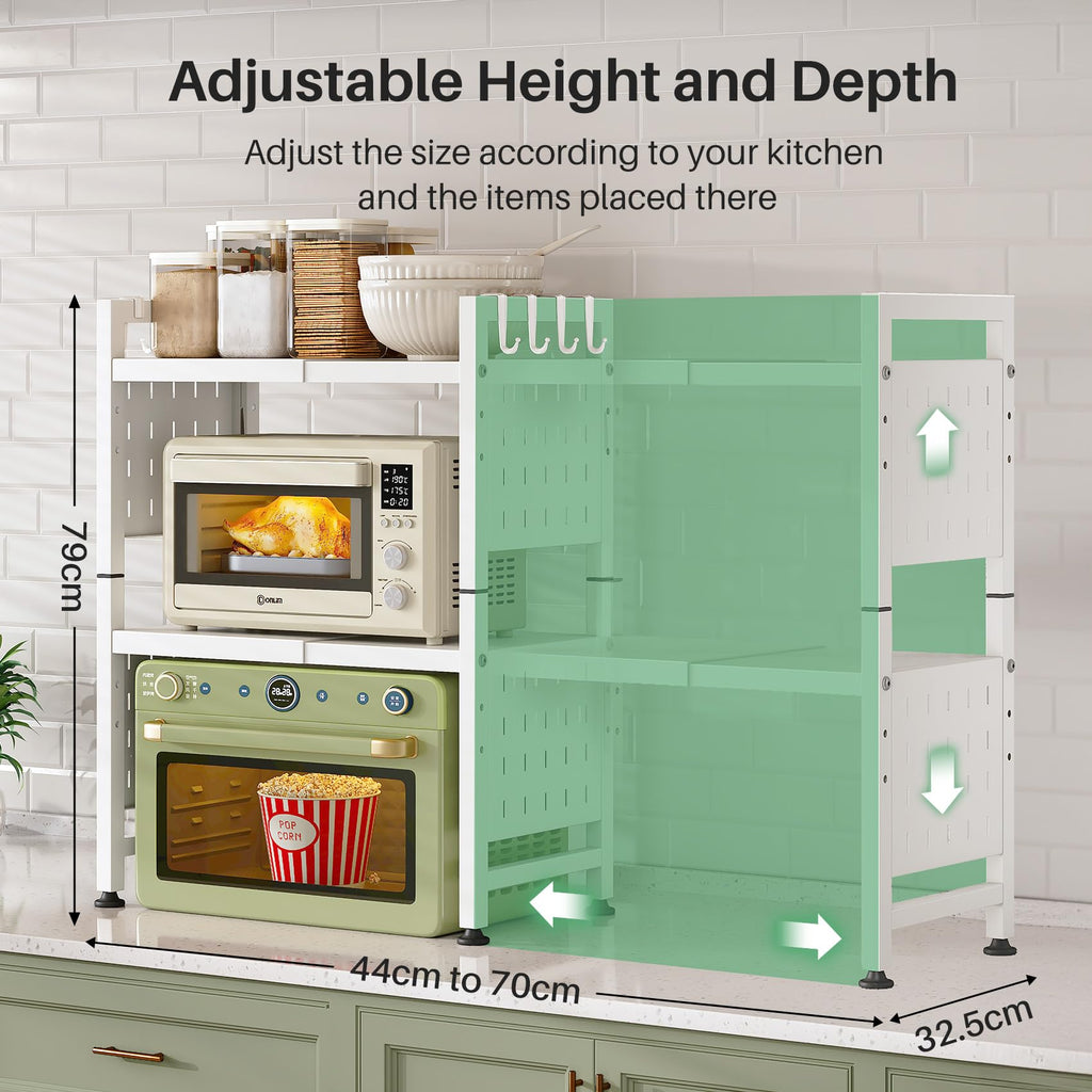 SAYZH 3-Tier Expandable Microwave Shelf | White Metal Kitchen Organizer
