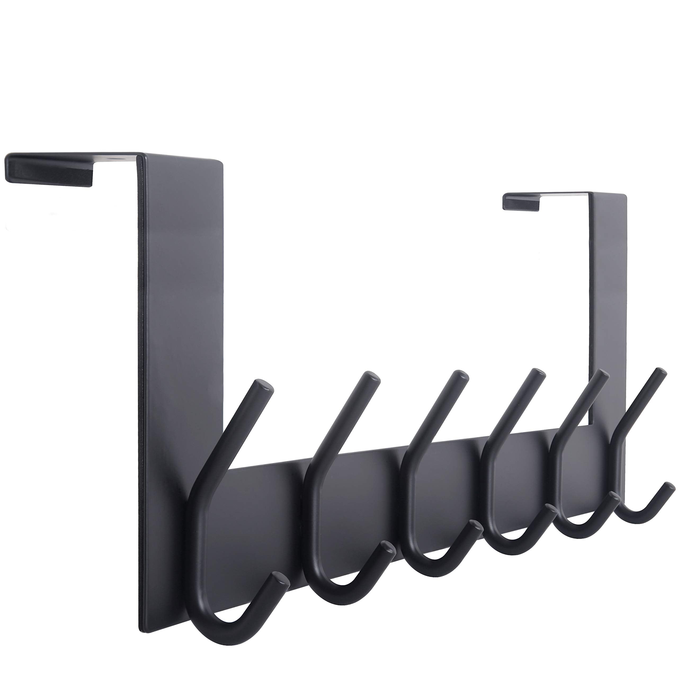WEBI Over The Door Hook Rack – 6 Hook Metal Towel Hanger, Black