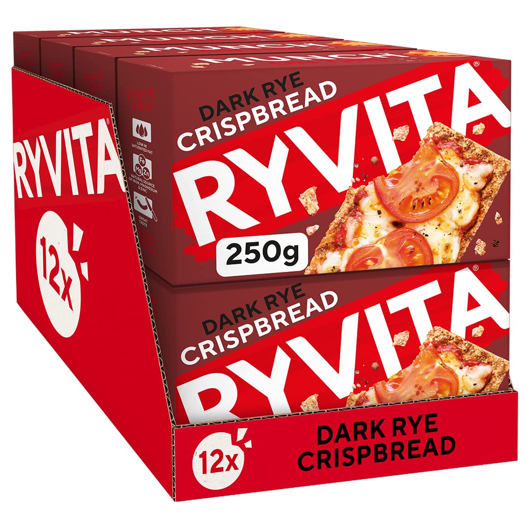 Ryvita Dark Rye Crispbread – High Fibre Healthy Snack, 12 x 250g Packs