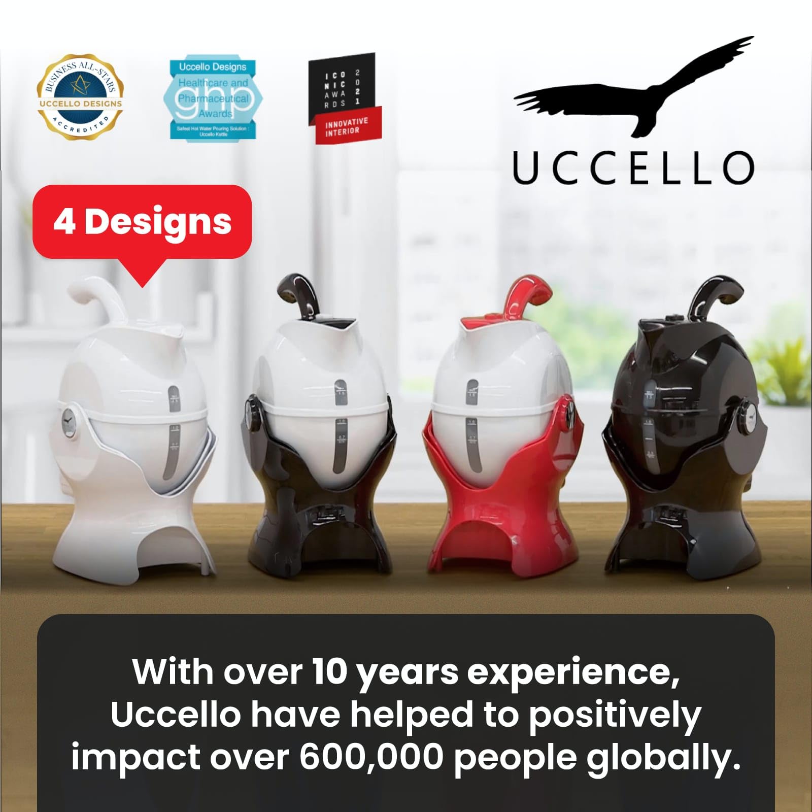 Uccello Electric Safety Kettle - 1.5L Tipping Base Aid for Seniors