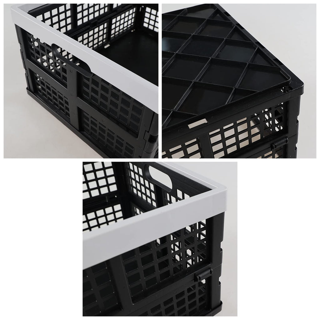 Ikando 3 Packs 30 L Black Foldable Crate, Plastic Collapsible Storage Box - image 3