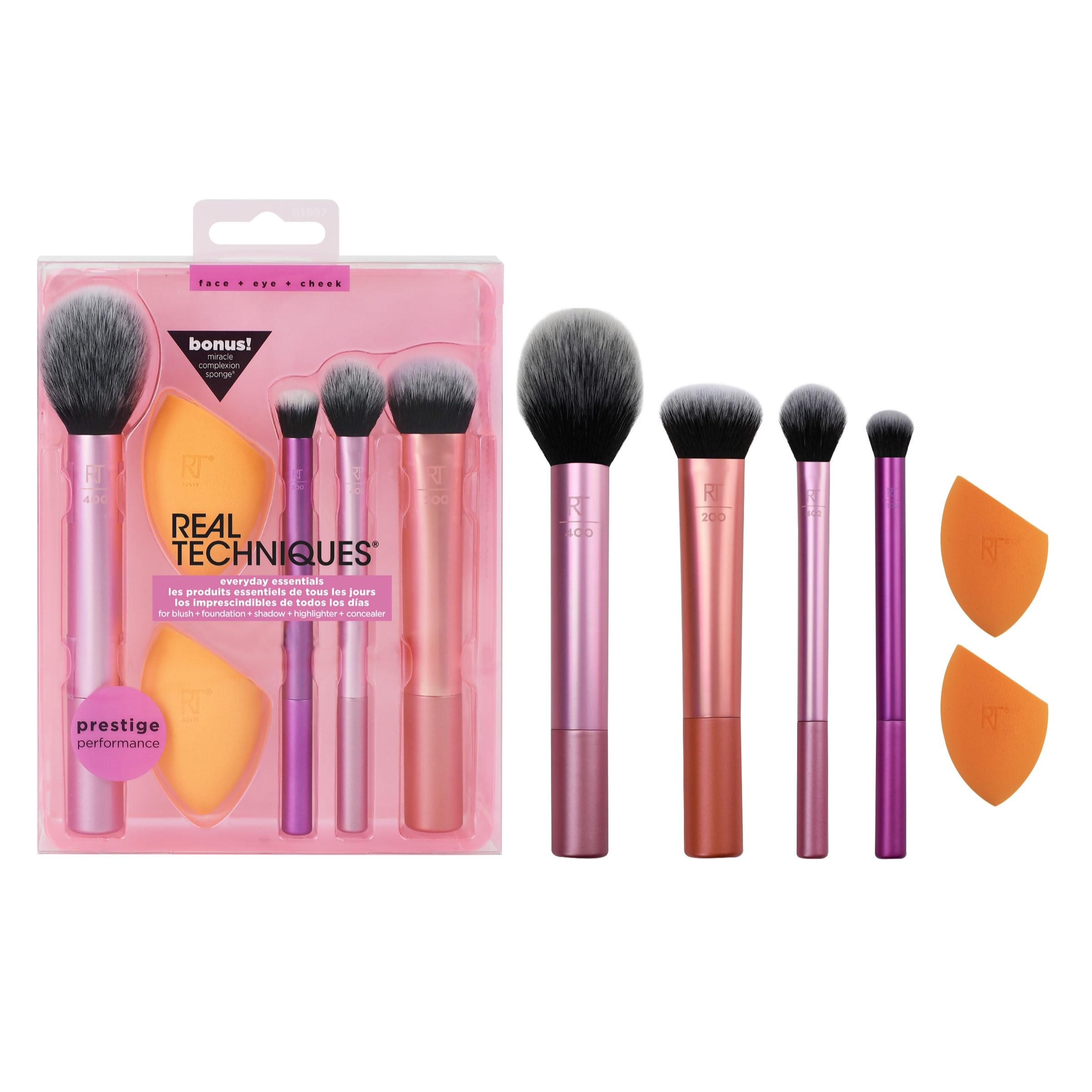 Real Techniques Everyday Essentials Kit | 4 Brushes & 2 Makeup Sponges