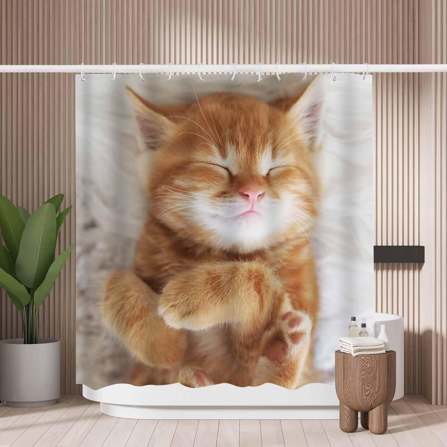 Woutay Cute Kitten Shower Curtain – Mold Resistant Waterproof Polyester