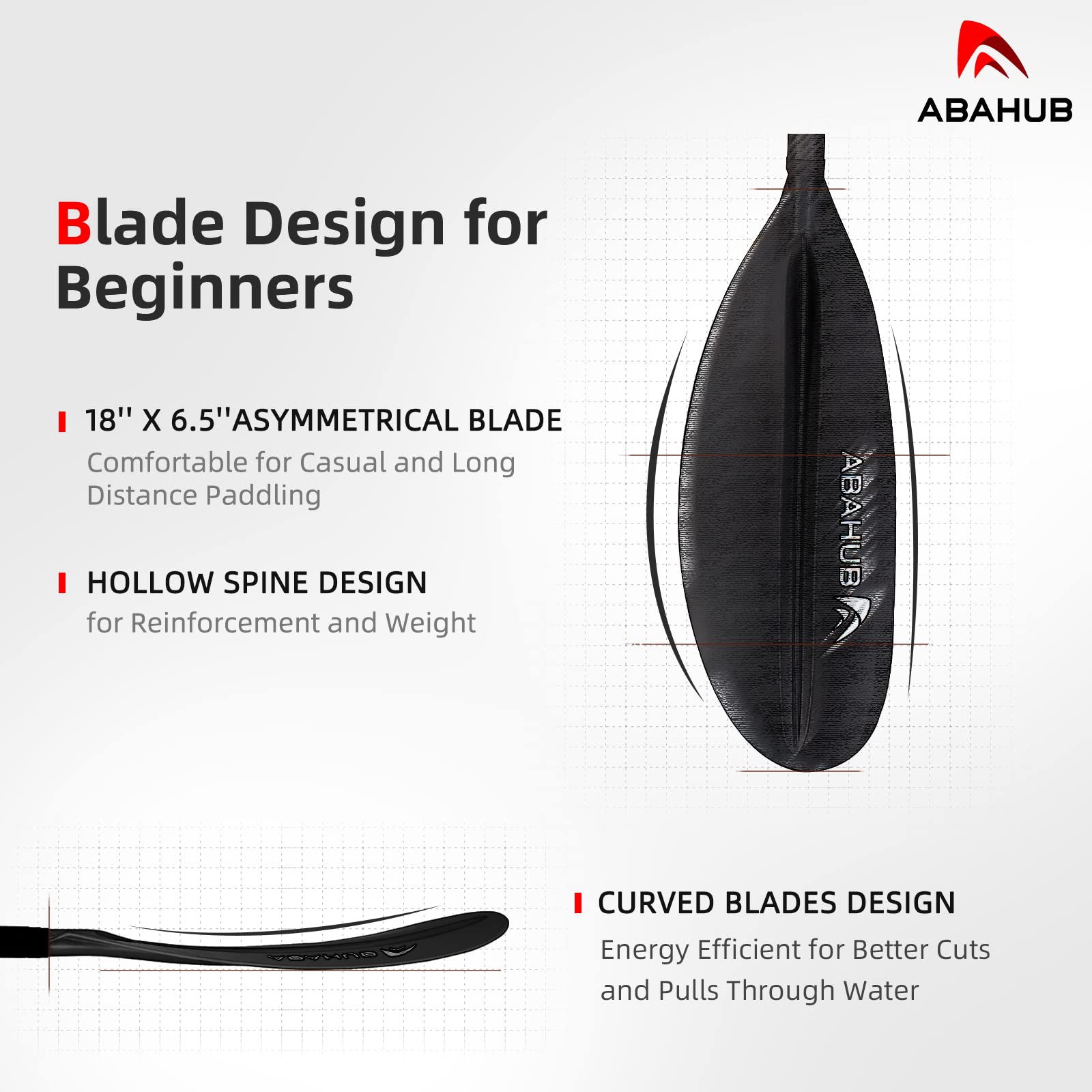 Abahub Carbon Fiber Kayak Paddle | 90.5 Inch Lightweight Oar with Leash