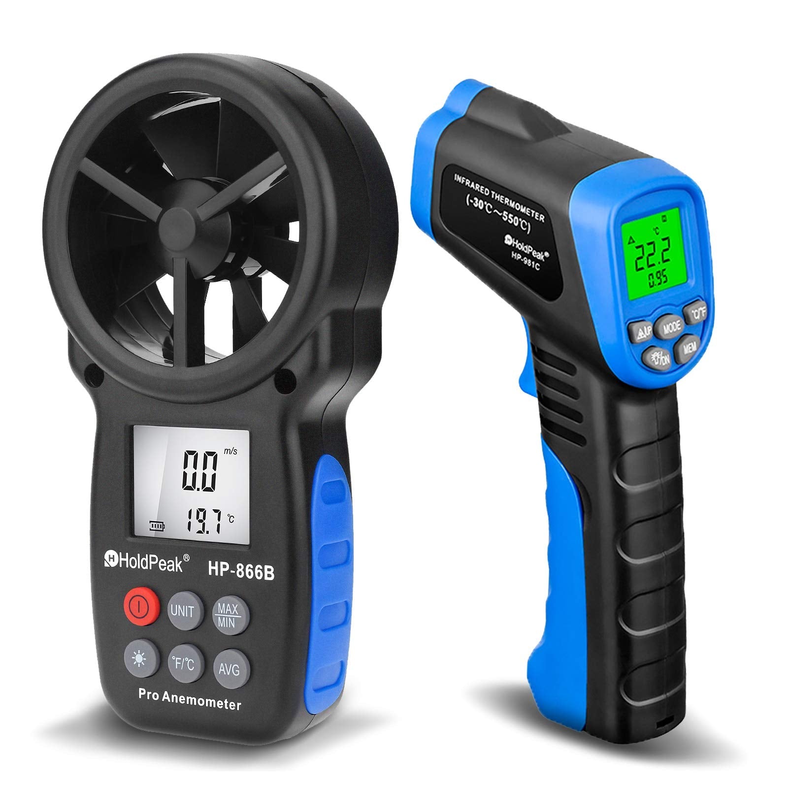H HOLDPEAK Digital Anemometer & Infrared Thermometer - Wind Speed Meter