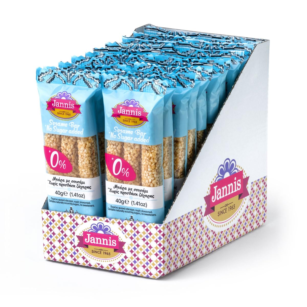 Jannis Sesame Bar Pasteli - No Added Sugar Healthy Snack - 20 Bars