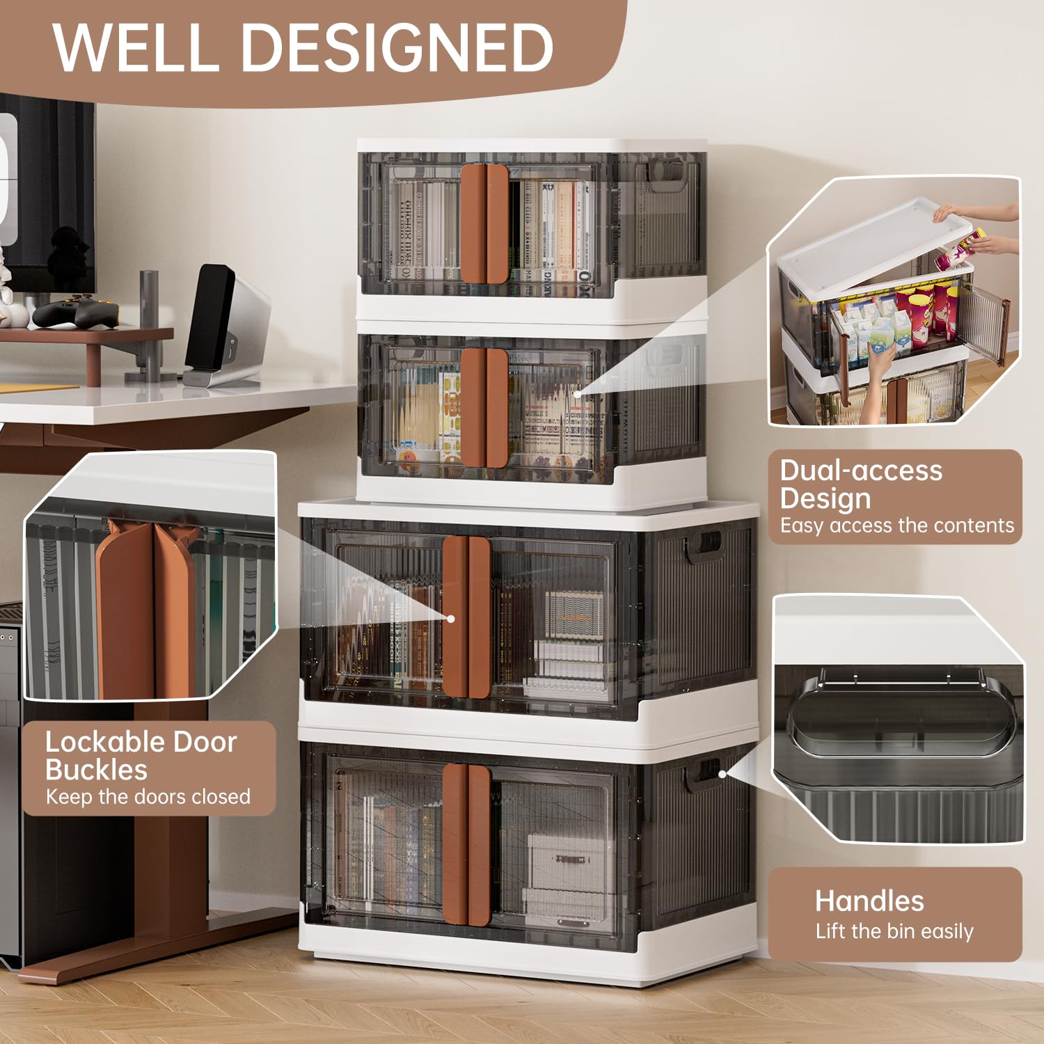 HAIXIN 45L Stackable Storage Box with Lids – Foldable Plastic Organiser