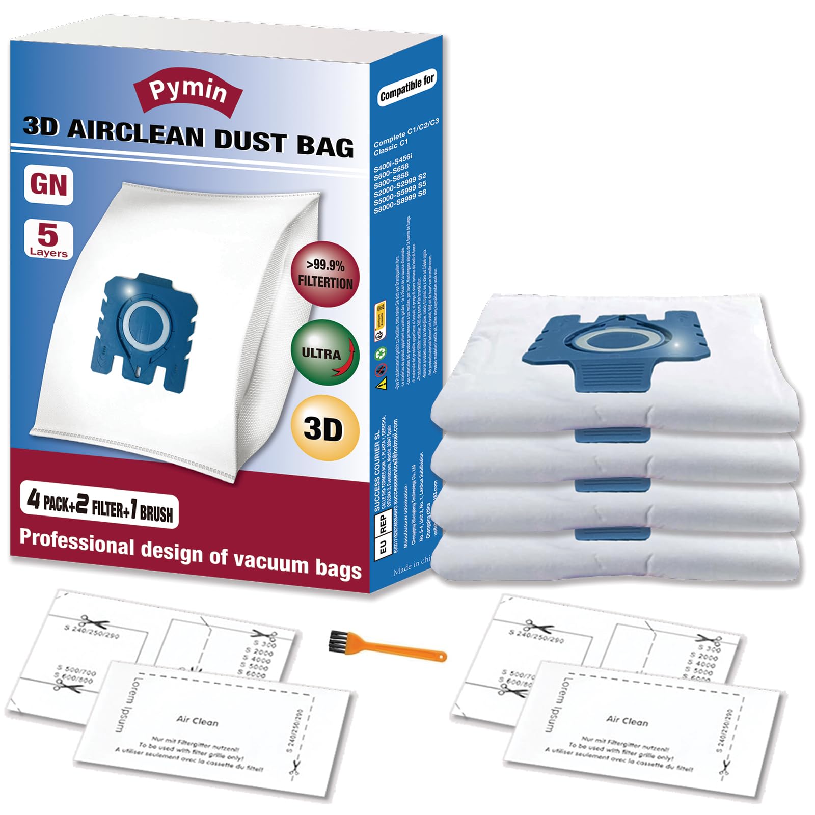Pymin GN Vacuum Dust Bags for Miele Classic C1 C2 C3 – 4 Pack Replacement