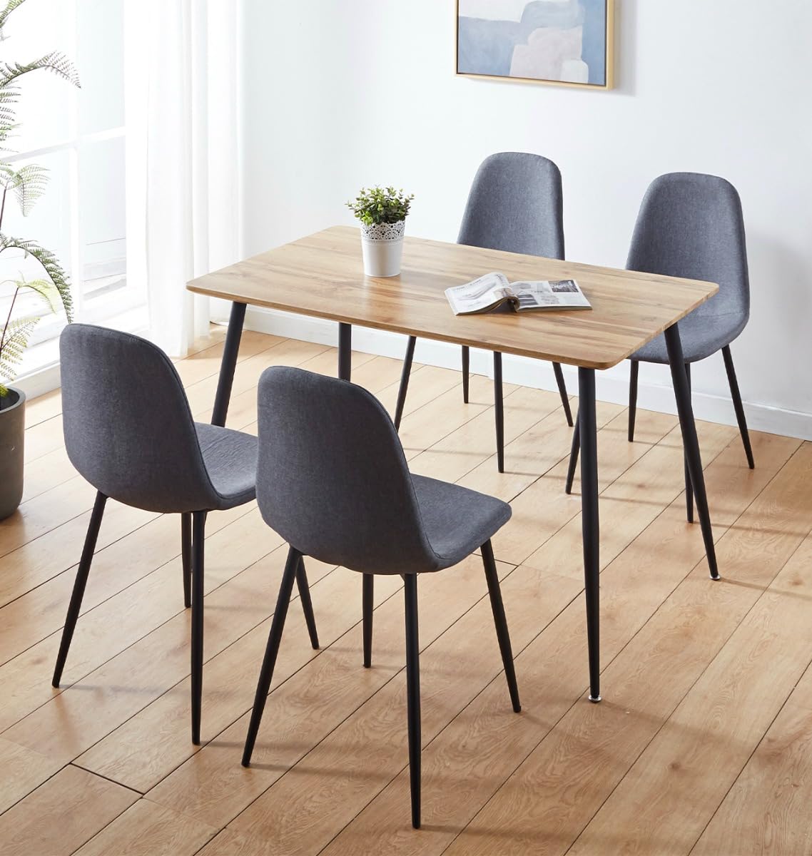 Hallowood Cullompton 4 Seater Dining Set – Oak Effect & Grey Fabric