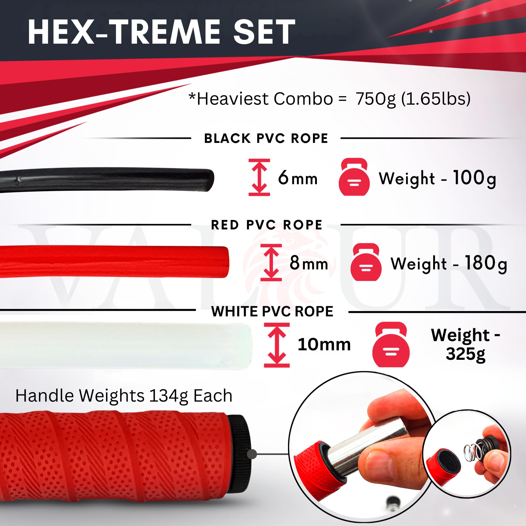 Valour Strike HEX-TREME Weighted Skipping Rope Set | 3 Ropes & Handles