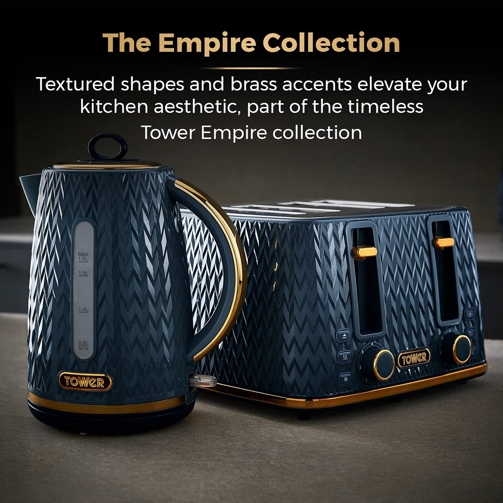 Tower Empire 4-Slice Toaster | 1600W Midnight Blue and Brass