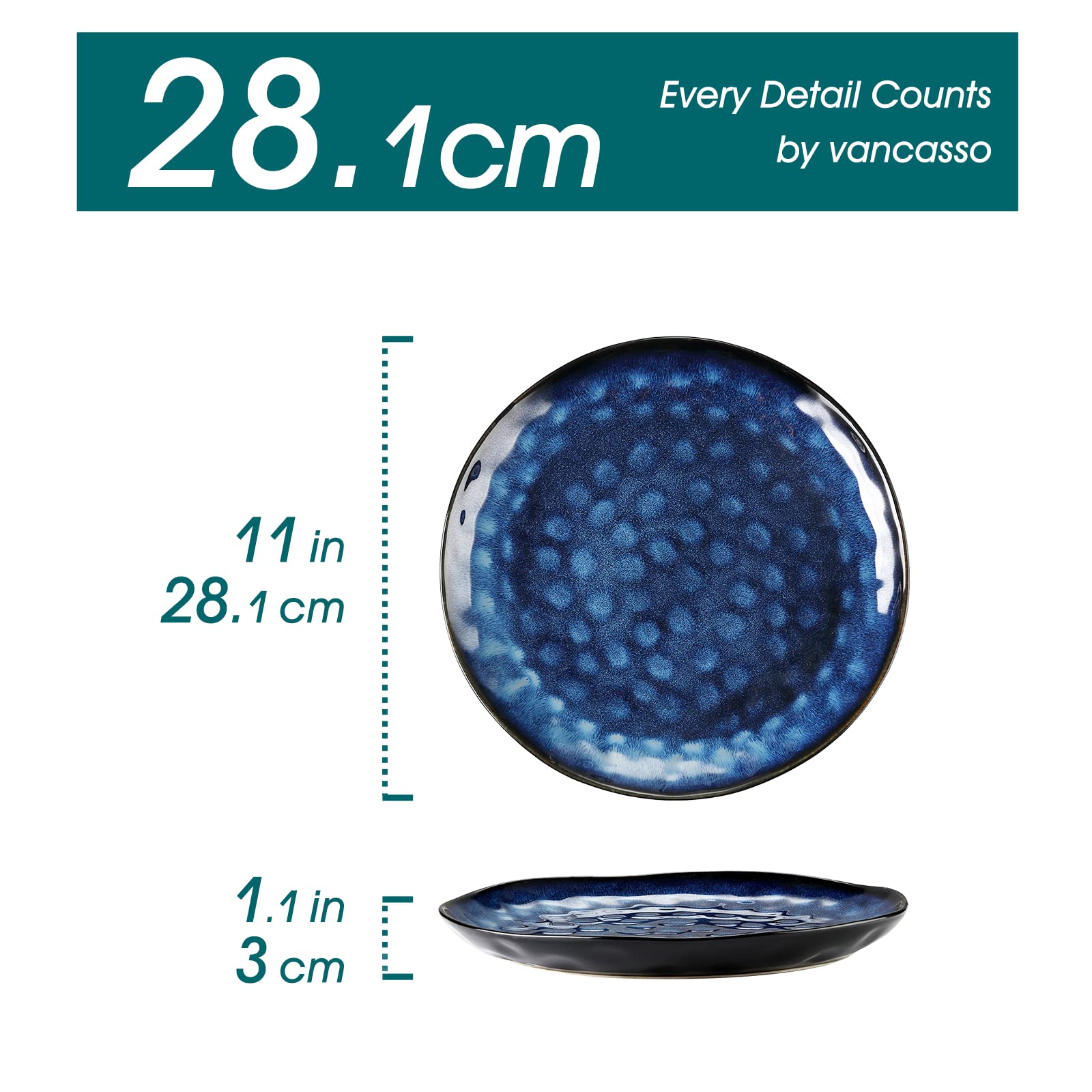 vancasso 10.5 Inch Ceramic Dinner Plates Set of 4 | Reactive Green Glaze