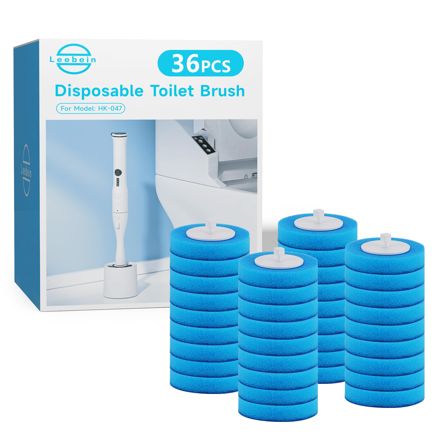 Leebein HK-047 Disposable Toilet Brush Heads - 36 Pack 3-Layer Refills