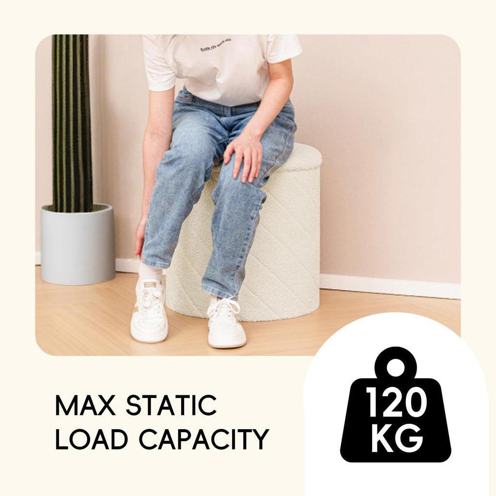 PINPLUS Round Ottoman Storage Box, Folding Stool, White, 43x43x45 cm - image 5