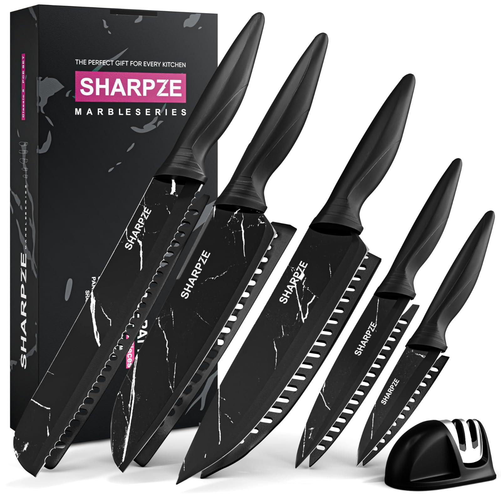SHARPZE 11-Piece Stainless Steel Kitchen Knife Set with Sharpener