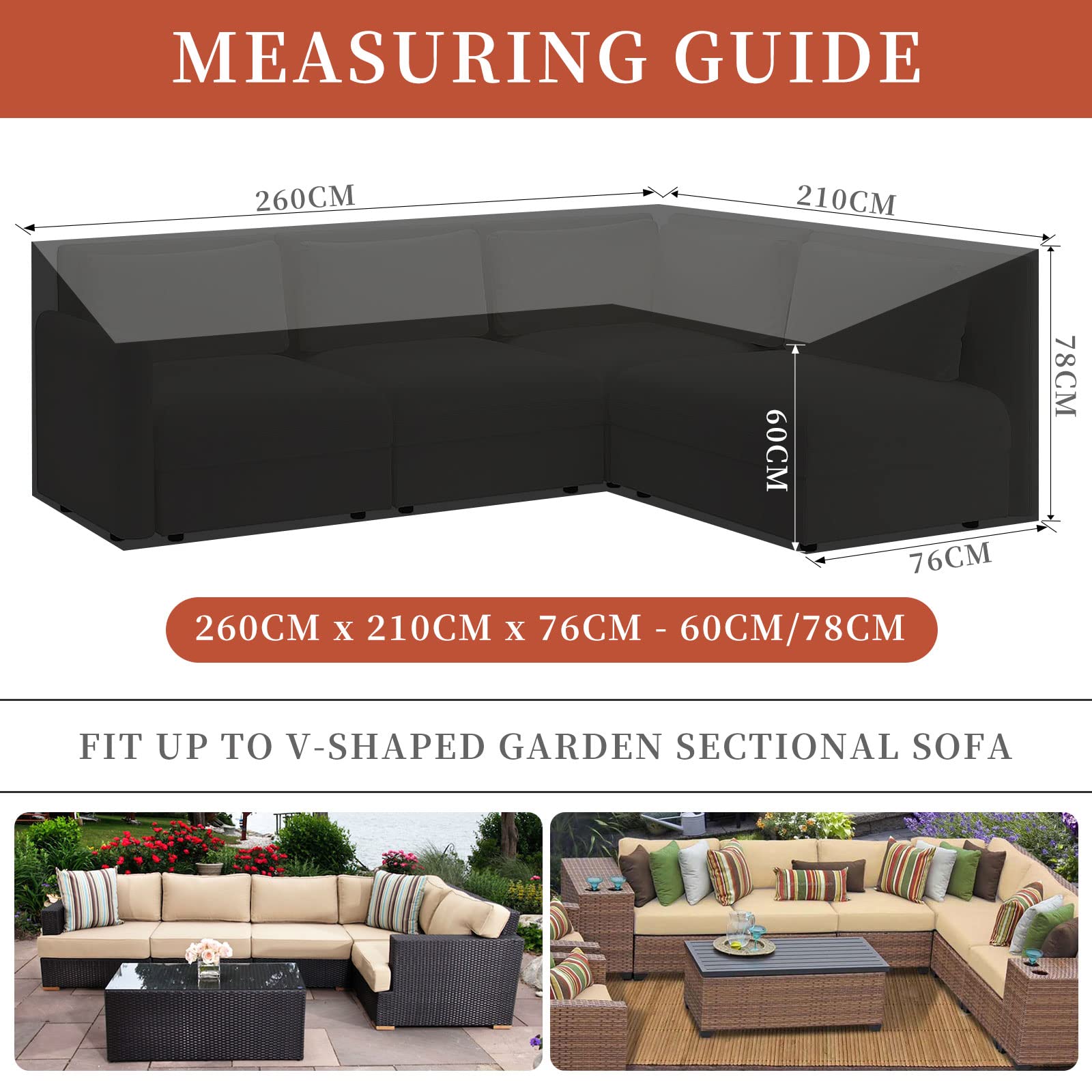 RICHIE L-Shape Garden Furniture Cover – Waterproof 420D Oxford Rattan Sofa