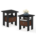 Furinno Andrey Side Table Set of 2 | Nightstand with Storage Bin