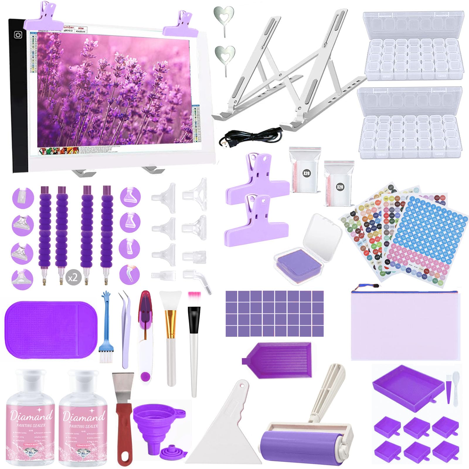 DNSGOOR 189Pcs Diamond Painting Kit with A4 LED Light Pad & Sealer